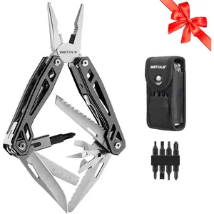 Father‘s Day Gifts for Men Dad Him, WETOLS 21-in-1 Multitools with Pocket Knife, Stainless Steel Self-locking Pliers with 8 Screwdriver Bits, Multi Tool Survival Gear, EDC Knife with Pouch for Outdoor