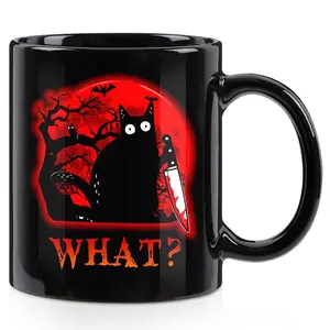 Funny Cat Coffee Mug 11oz Drinkware, Perfect Novelty Gift for Cat Lovers & Friends, Unique Scary Design, Ideal for Birthdays & Gifting, Halloween