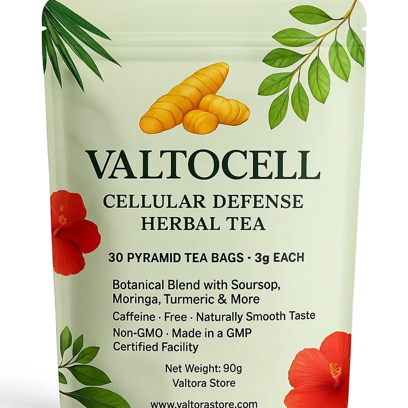 Valtora Cellular Defense Organic Herbal Health Tea Packets - Vegetarian, Natural Nourishing Detox Fruit Tea Bags with Soursop, Moringa, Guava, Turmeric, Papaya Leaves for Adult Wellness