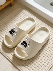 1 Pair Beige BAD BADTZ-MARU Cartoon Slides Cute Playful Style Lightweight Breathable Anti-slip Durable EVA Thick Sole Slippers For Energetic Cute Girls Outdoor Casual