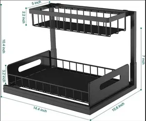 Under Sink Organizer 2-Pack Slide Out Drawer 2 Tier Storage Black Under Cabinet Kitchen Bath- White