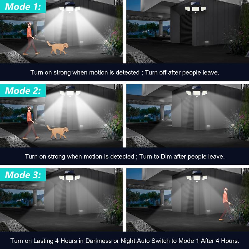 Tuffenough Solar Outdoor Lights 2500LM 210LED Security Lights,3 Heads Dimmable SpotLights with 3 Modes,IP65 Waterproof,Suitable for Yard, Garage, Porch, Pool,Garden,Barn,Patio,Thanksgiving home decor,Holiday Haul,Christmas gifts