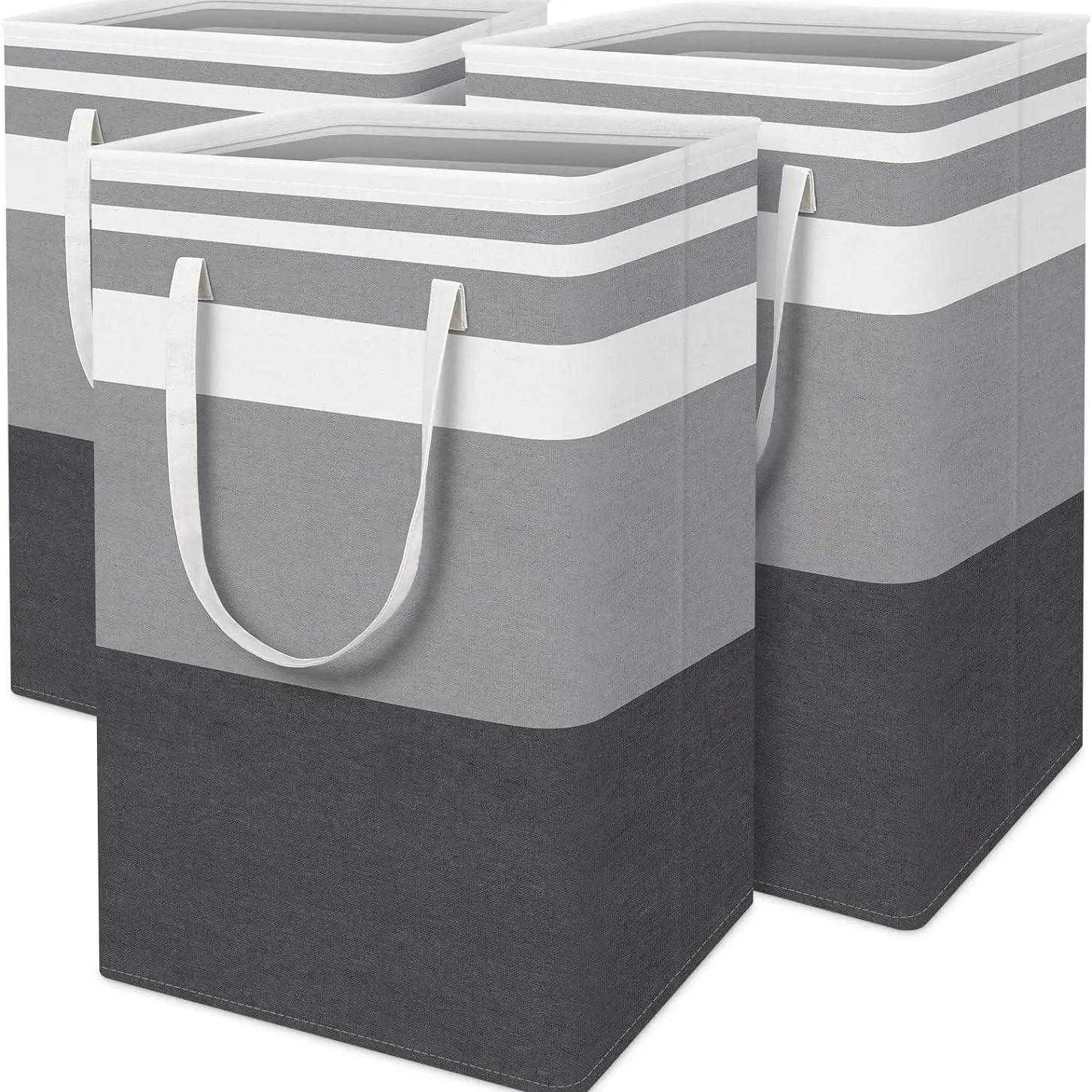 3-Piece Large Laundry Basket/Bag Set – Waterproof freestanding and foldable design with extended handles for storage.