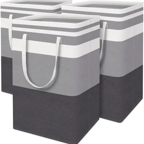 3-Piece Large Laundry Basket/Bag Set – Waterproof freestanding and foldable design with extended handles for storage.