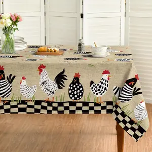 Rooster Rustic Country Tablecloth 60120 Inch Rectangular, Rooster Flax Washable Seasonal Table Cover for Party Picnic Dinner Decor