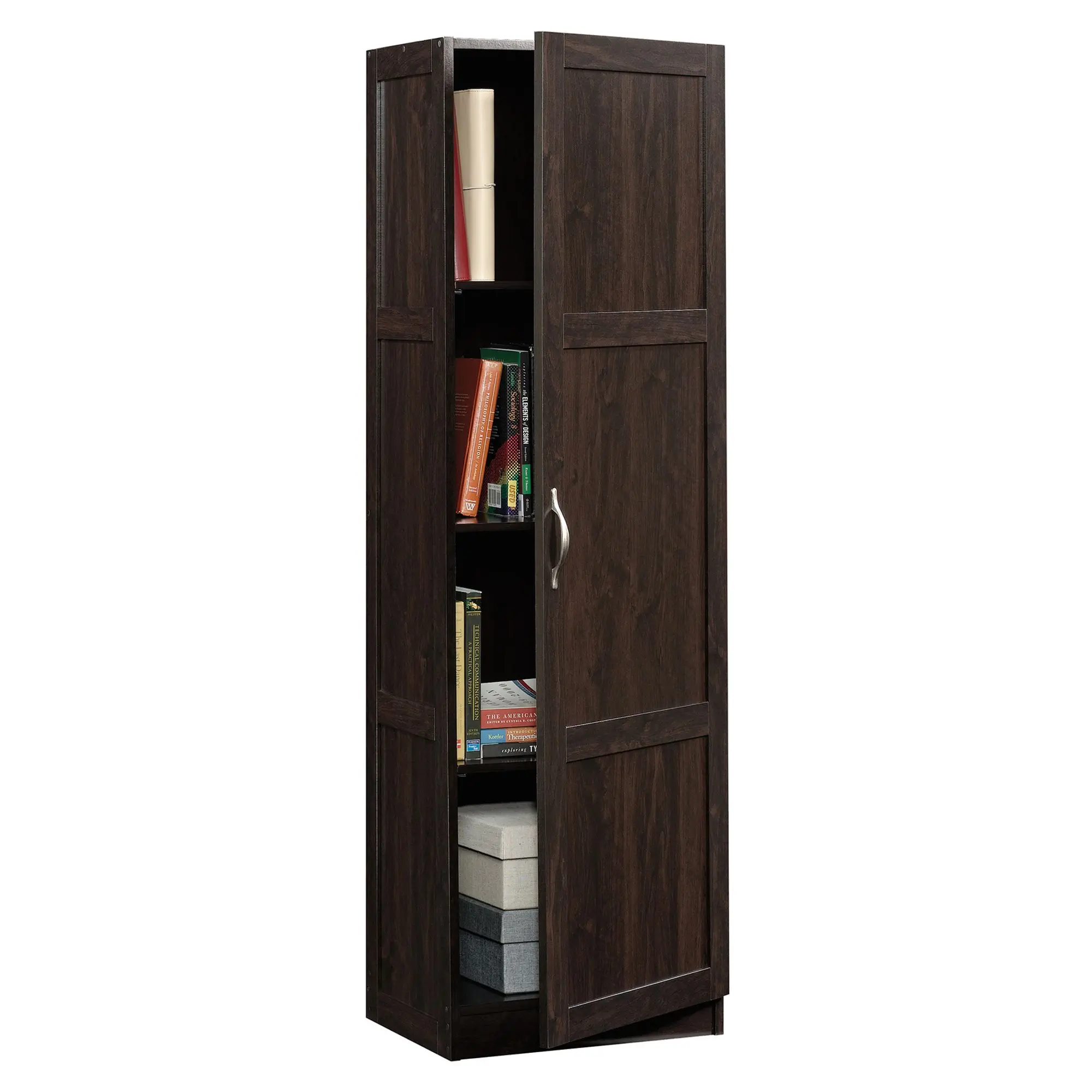 Sauder Modern Cupboard Furniture - Compact Floor Cabinet Food Pantry Cabinet with Adjustable Shelves for Books, Groceries - 17.99in x 13.94in x 60.00in