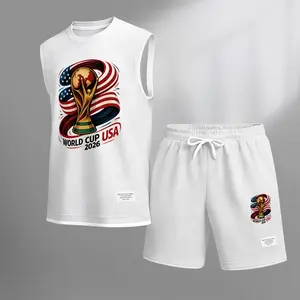 Men’s 2026 World Cup Sleeveless Tank & Shorts Set, Canada USA Mexico Soccer Print, Summer Athletic Streetwear, Casual Gym Activewear, Lightweight Two-Piece Outfit