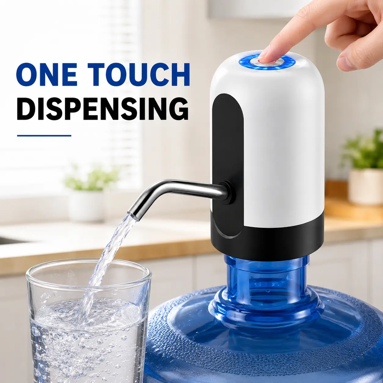 USB Charging Automatic Water Dispenser Pump - Bottom Loading Water Cooler Dispenser, Rechargeable, Compact, 1-Touch Auto Start Flow, Stainless Steel, Portable, for 2-5 Gal Bottles, Sustainable, Kitchenware Drinkware Must Haves Accessory for Home, Camping,