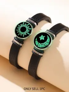 Glow in the Dark Sun Moon Star Leather Bracelet - Couple/BFF Matching Set, Niche Design Luminous Fashion Jewelry, Fashionable Bracelet