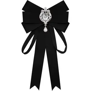 Bow Tie for Women, Pre-Tied Ties for Women Adjustable Girls Uniform Tie Ribbon Rhinestone Bow Tie for Wedding Party