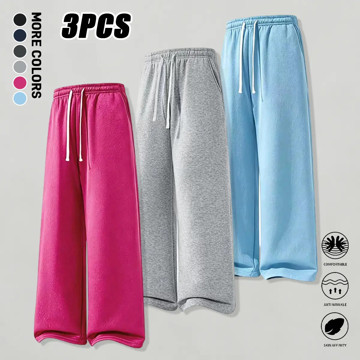 3-pack women’s casual athletic pants, solid color, with adjustable drawstring elastic waistband, suitable for workouts, jogging, and everyday wear — multifunctional summer bottoms, women’s long pants, women’s bottoms, womenswear baggy