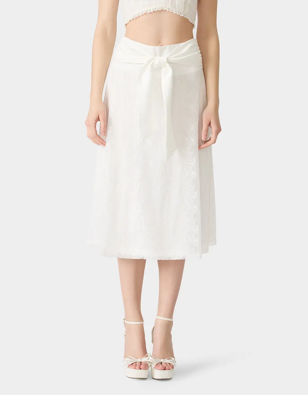 TIE ME LACE MIDI SKIRT WHITE
