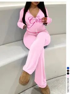 【LovelyWholesale】2026 FIFA World Cup Campaign Women's Casual Sporty Cute Colorblock Print Zipper Design Long Sleeves Top Flared Long Pants Set, Lovely Wholesale Us Fashion Womenswear