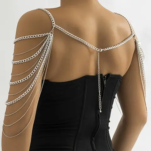 Sexy Exaggerated Fringe Multi-Layer Shoulder Chain Back Body Chain, Fashionable Accessory for Stylish, Perfect for Parties & Events, Body Jewelry, Body Jewellery
