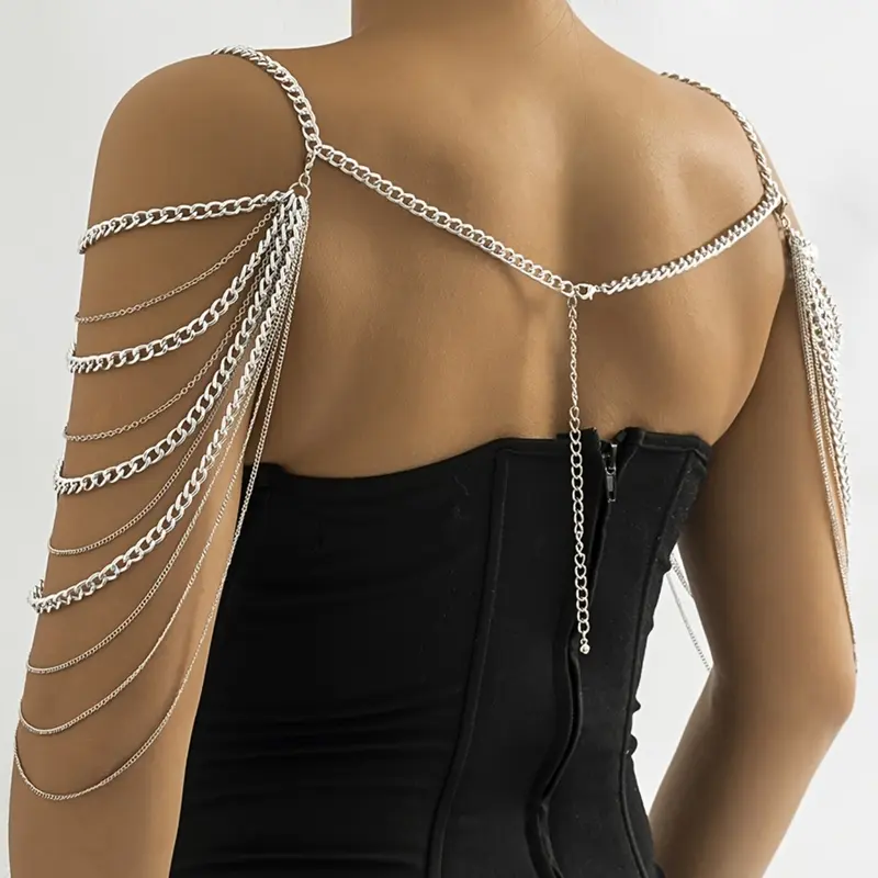 Sexy Exaggerated Fringe Multi-Layer Shoulder Chain Back Body Chain, Fashionable Accessory for Stylish, Perfect for Parties & Events, Body Jewelry, Body Jewellery