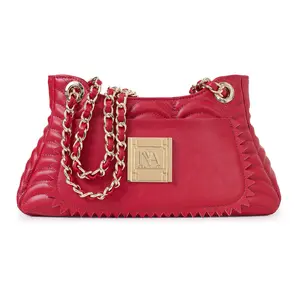 INYA NEW YORK MADISON Women's Red Faux Leather Shoulder Bag with Bold Timeless Design and Minimalist Silhouette Inspired by American Fashion