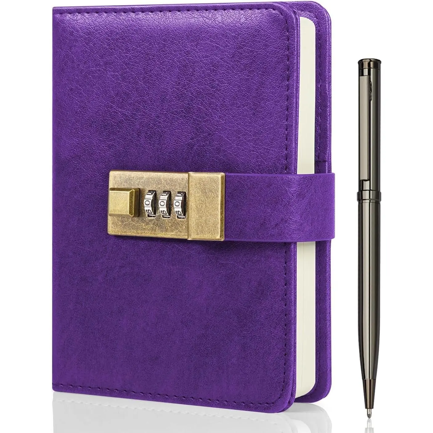 Journal with Lock, A6 PU Leather Diary with Lock 192 Pages, Lock Journal Password Notebook with Pen &  Box, Lock Diary for Men and Women 4.3X 6.18in Purple