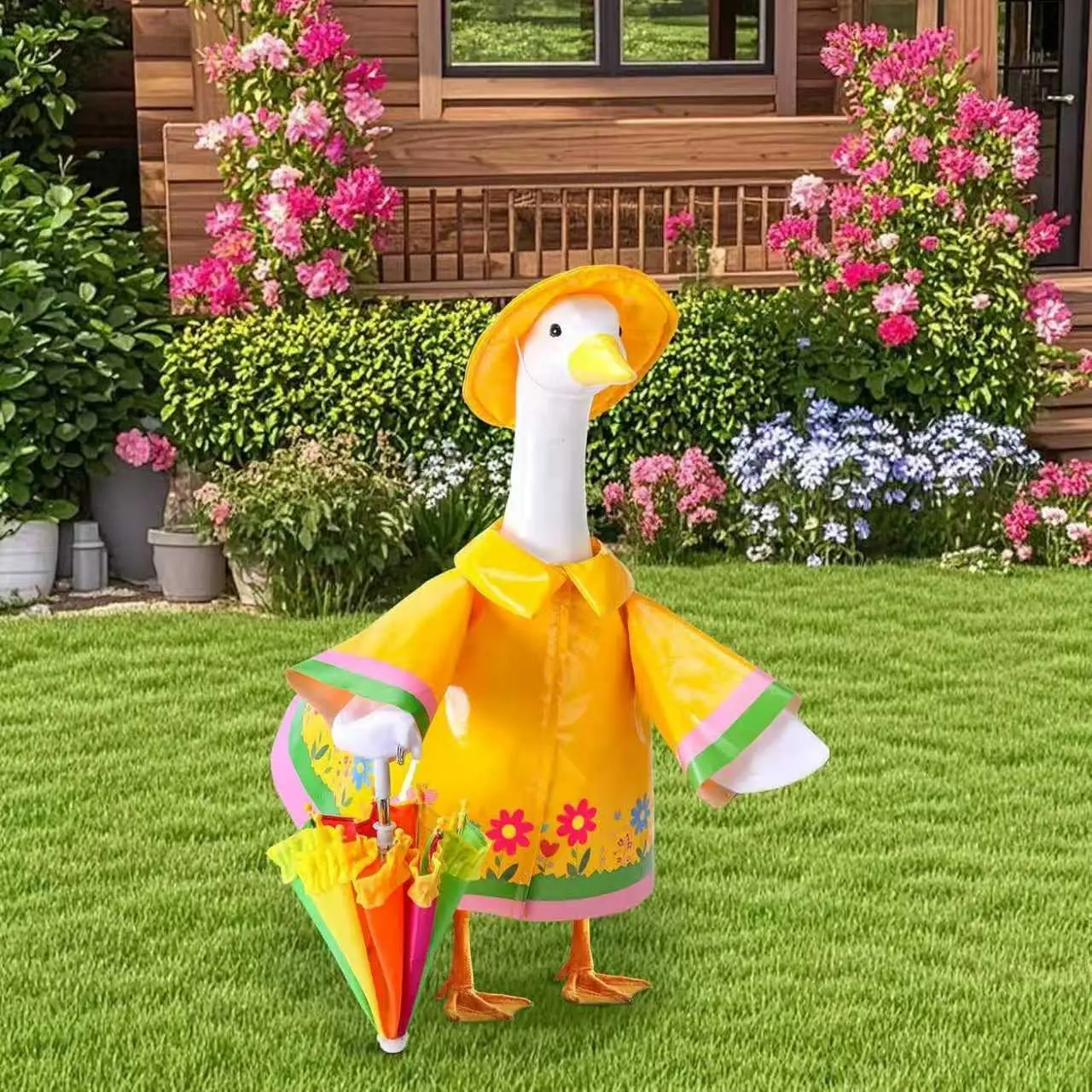 3pcs Porch Goose Outfits for Spring - Raincoat Porch Goose Clothes with Umbrella and Hat for 23' Cement Goose Statue, Garden Lawn Goose Decor and Dress-up Costume for Yard Statues - TikTok