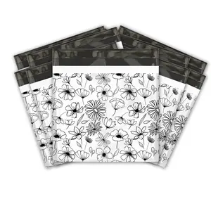 18x18" Black and White Floral Designer Poly Mailers Shipping Envelopes Premium Printed Bags
