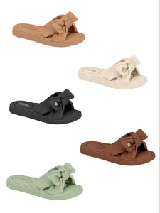 Modare Women's Open Toe Slip-On Sandals - Stylish Summer Slides with Oversize Bow, Padded Footbed, Lightweight Comfortable Walking Shoes for Everyday Wear, Green Slides for Women