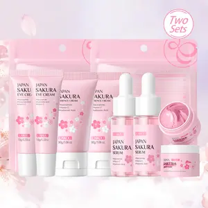 Laikou Japan Sakura Skincare Set,Essence Serum 17ml,Eye Cream 15g,Essence Cream 30g,Mud Mask 25g