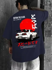 Men's Toyota Supra Outrun the Clock Graphic Tee, Slim Fit Long Sleeve Top Without Zipper, Casual Daily Wear, Streetwear