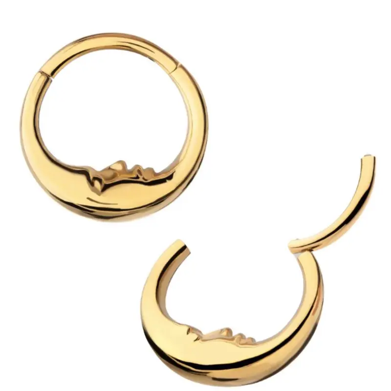 Invictus 16G 24K Gold PVD Crescent Moon Titanium Hinged Hoop