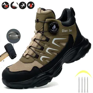 Lightweight Men Rotary Buckle Safety Shoes Steel Toe Work Sneakers Anti-smash Protective Shoes Anti-puncture Indestructible Shoes
