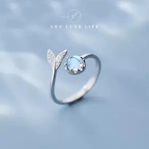 SheLuxeLife | Mermaid Tail Ring – Sweet INS Style Aurora Moonstone Statement Ring for Women, Forest Mermaid Bubble Design