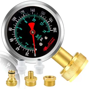 【FathersDayGift】Liquid Filled Water Pressure Gauge Kit with 5 Parts, 0-200 Psi, Standard 3/4" Female Garden Hose Thread Water Pessure Gauge for Home fathersdaygift