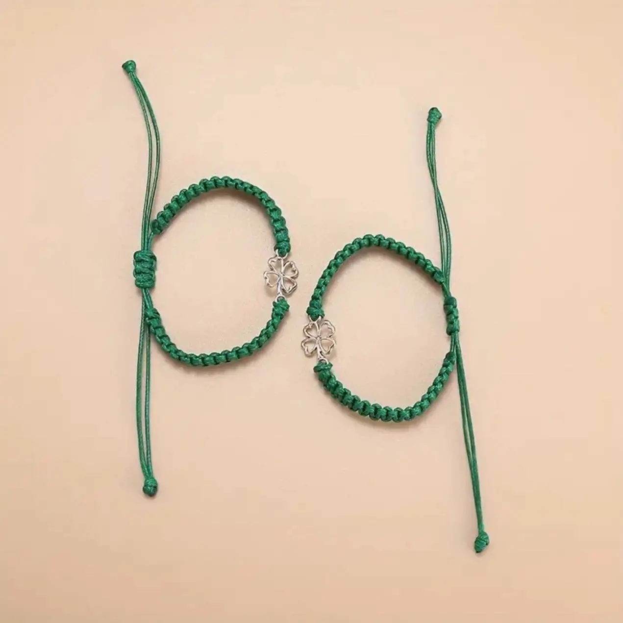 Four Leaf  Clover Pendant Handmade Bracelet
