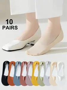 Women's Summer Thin Ice Silk Invisible Boat Socks, Elastic Fit for Low Top Shoes, Canvas Loafers, Casual Style, All Seasons