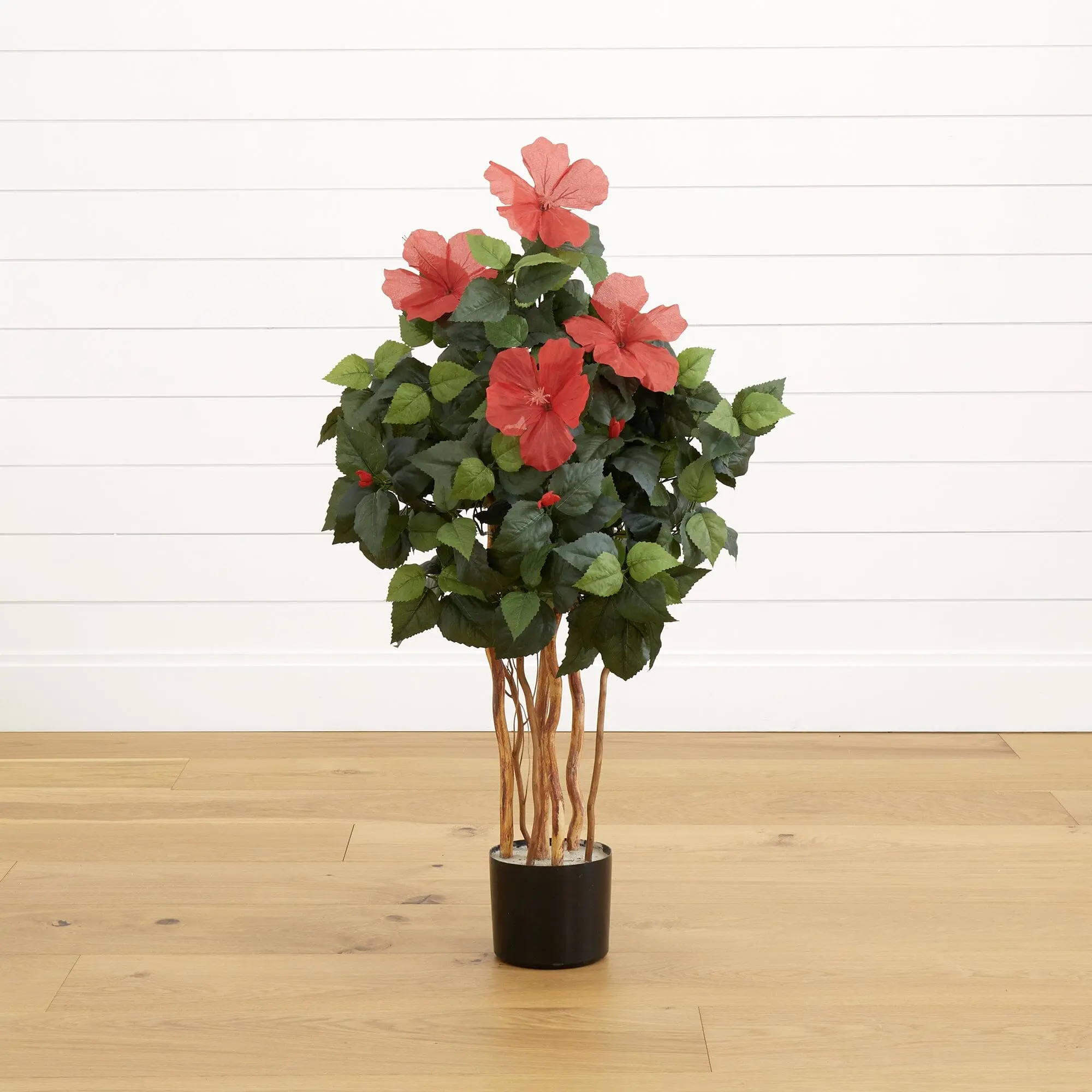 3ft Adjustable Artificial Hibiscus Tree - Bendable Branches, Vibrant Flowers, Fresh Green Leaves - Tropical Floral Decor for Nursery, Vanity Nook - All Seasons Indoor Home Supplies