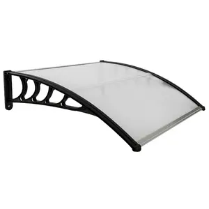 40"x38" Door Window Awning, Polycarbonate Rain Cover with ABS Bracket & Aluminum Bar, UV Protection Eaves Canopy for House, Porch, Patio, Brown & Black