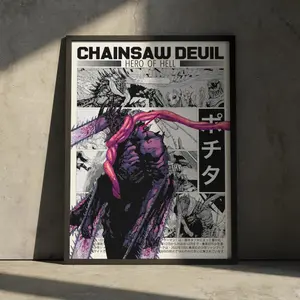 Chainsaw Man Anime Movie Poster Print, Denji Reze Chainsaw Devil Japanese Vintage Minimalist Wall Decor, Christmas Gift