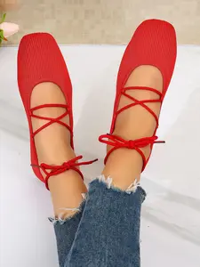 New Square Toe Flat Shoes, Adjustable Laces, Soft Rubber Sole, Casual Textile Dress Shoes, All Seasons, Comfortable and Non-Irritating