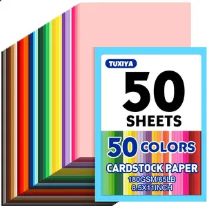 50 Sheets 8.5" X 11" Colored Cardstock, 50 Assorted Colors Construction Paper Card Stock Printer Paper for Printing, Card Making, DIY Crafts, School Supplies, Party Decorations (180GSM/65LB)