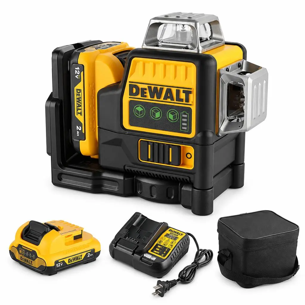 DeWalt Laser Level 360 Self Leveling, 3 Way Green Laser Leveler Tool 12V MAX with 2.0Ah Battery & Charger, Ideal for Precision Measurements, IP65 DUST AND WATERPROTECTION#DW089LG