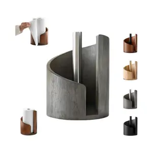 1 mango wood round base and iron frame mountain paper towel rack countertop, wooden and metal paper towel rack counter, bathroom spiral design decorative storage box, Bathroom Counter Organizer