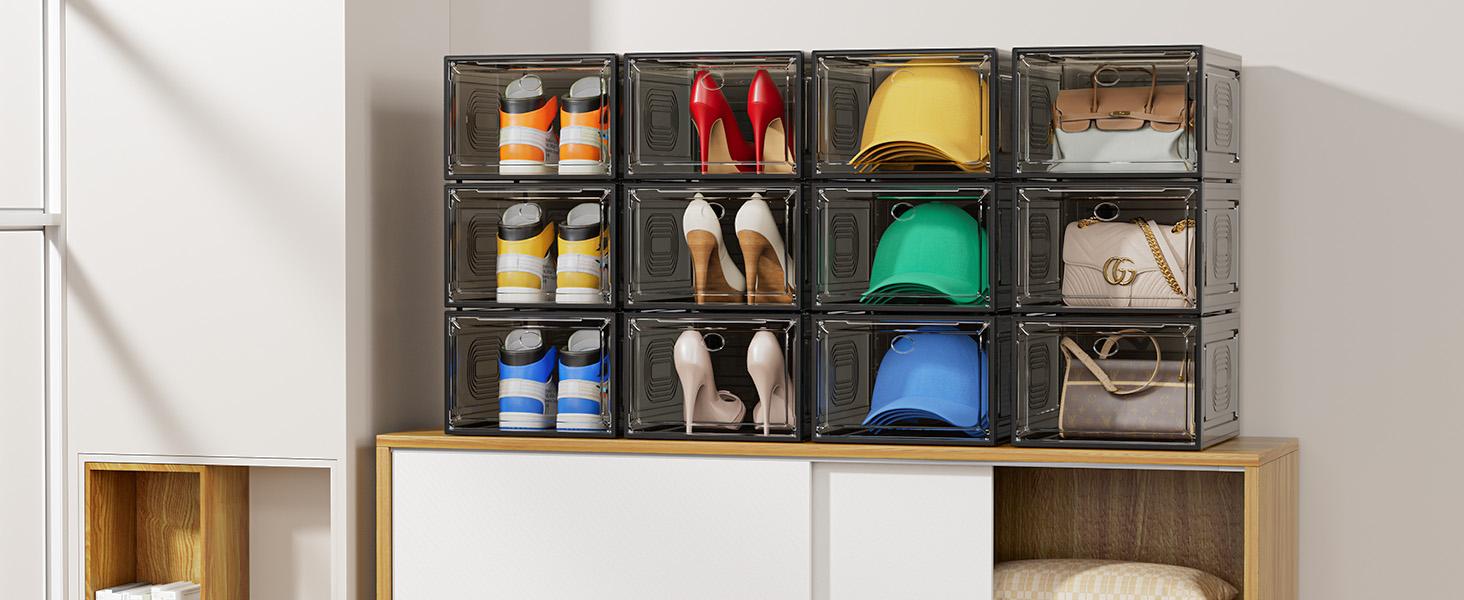 7CODE 20-Packs Shoe Box Storage Set Transparent Shoe Organizer Thickened Magnetic Acrylic Simple Hard Plastic Thickened Flip-Top Lid