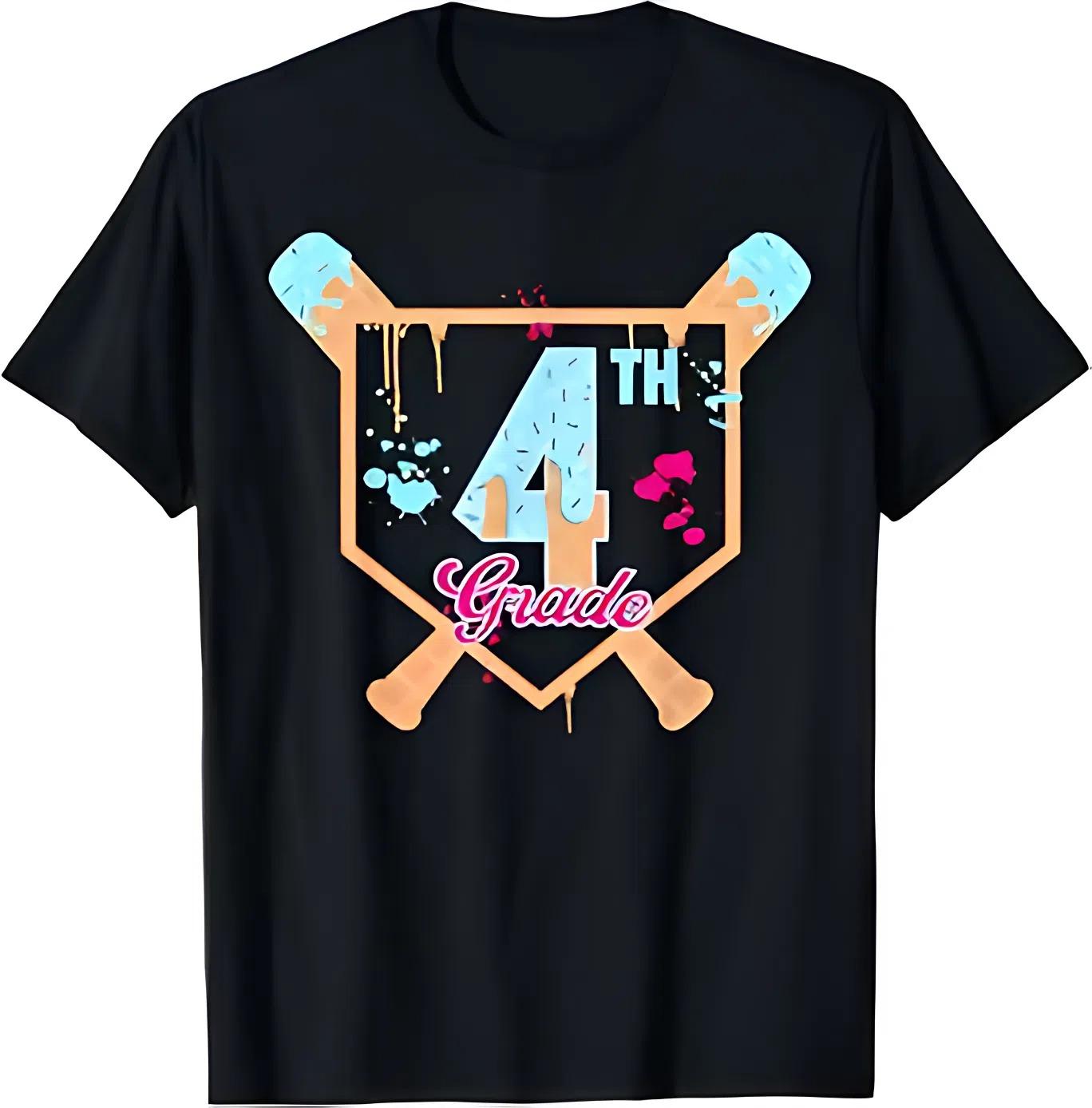 4th Grade Baseball T-shirt | Back to School Sports Outfit for Boys | First Day of Fourth Grade Tee | Soft 100% Cotton Tee for All Seasons | Made in USA | Classic Fit