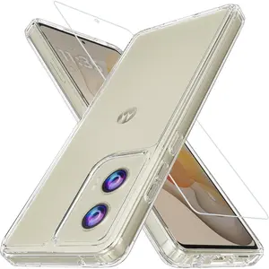 Case for Motorola Moto G Stylus 5G 2024 Case with Tempered Glass Screen Protector, Hard PC Back Cover Soft TPU Edge Bumper Design Phone Case for Women Men Girl Boy (Clear)