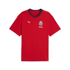 PUMA Mens Chivas Graphic Relaxed Crew Neck Short Sleeve Casual Tops Casual - Red