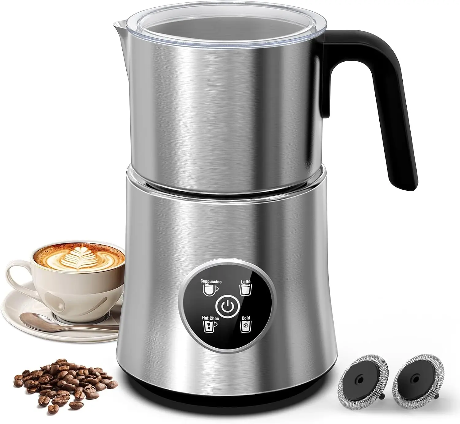 Electric 4-in-1 Automatic Milk Frother Steamer with Detachable Stainless Steel Jug Hot & Cold Foam Maker 17oz Milk Warmer for Latte Cappuccino Coffee