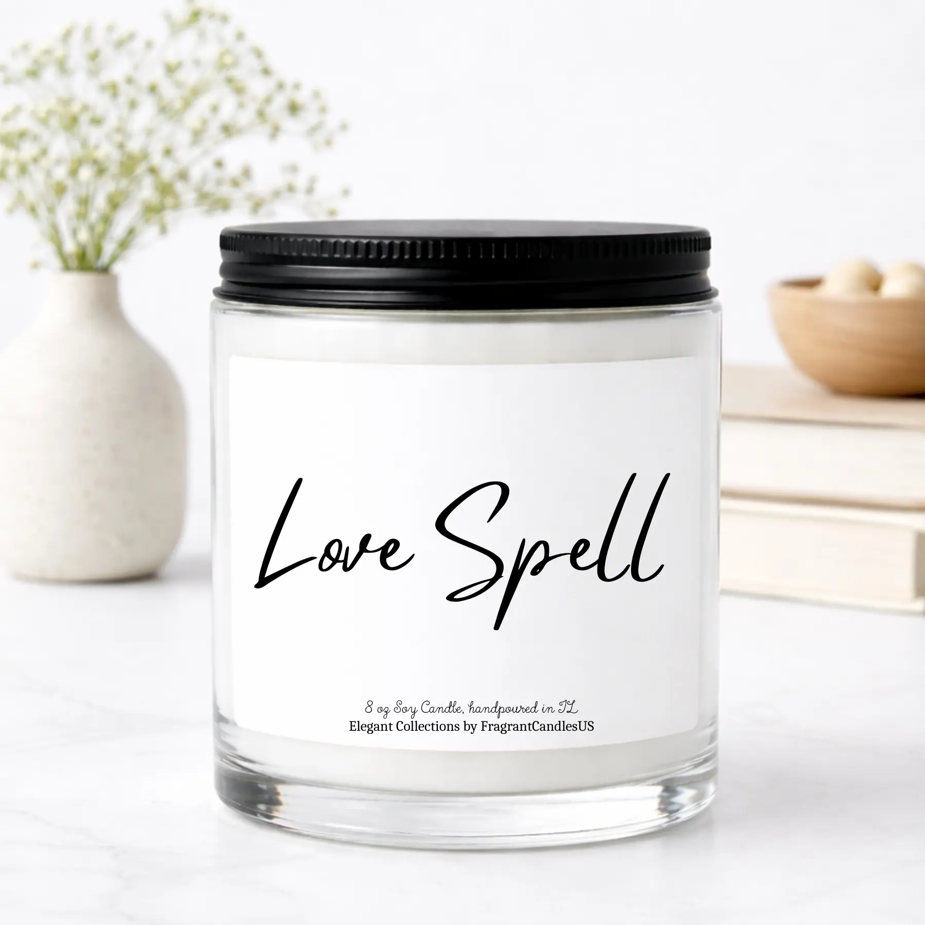 FragrantCandlesUS 9 oz Homemade Coconut & Cherry Tropical Soy Wax Jar Candle - Non-Toxic Plant-Based Scent Freshener, Jasmine & Love Spell Aroma, Bamboo-Accented Minimalist Home Decoration Gift for Her (50+ Hrs Burn Time), Fragrance, Scented, Best Friend,