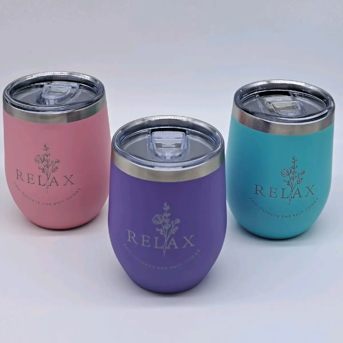 RELAX Insulated Tumbler - Stainless Steel Cup with Lid, Hot & Cold Drink Mug, Cute Pastel Colors, Gift for Women & Men Washable Reusable, Stylish Aesthetic Design, Spill-Resistant Secure Lid, Double-Wall Insulation, Elegant RELAX Print - Drinkware