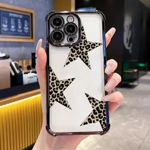 Adorable Case for iPhoneX/11/12/13/14/15/16/17/Plus/Air/ProMax Leopard print five-pointed star Compatible, Lightweight, Anti-Fall |     Girly & Chic Style, It makes a great gift for friends or family.