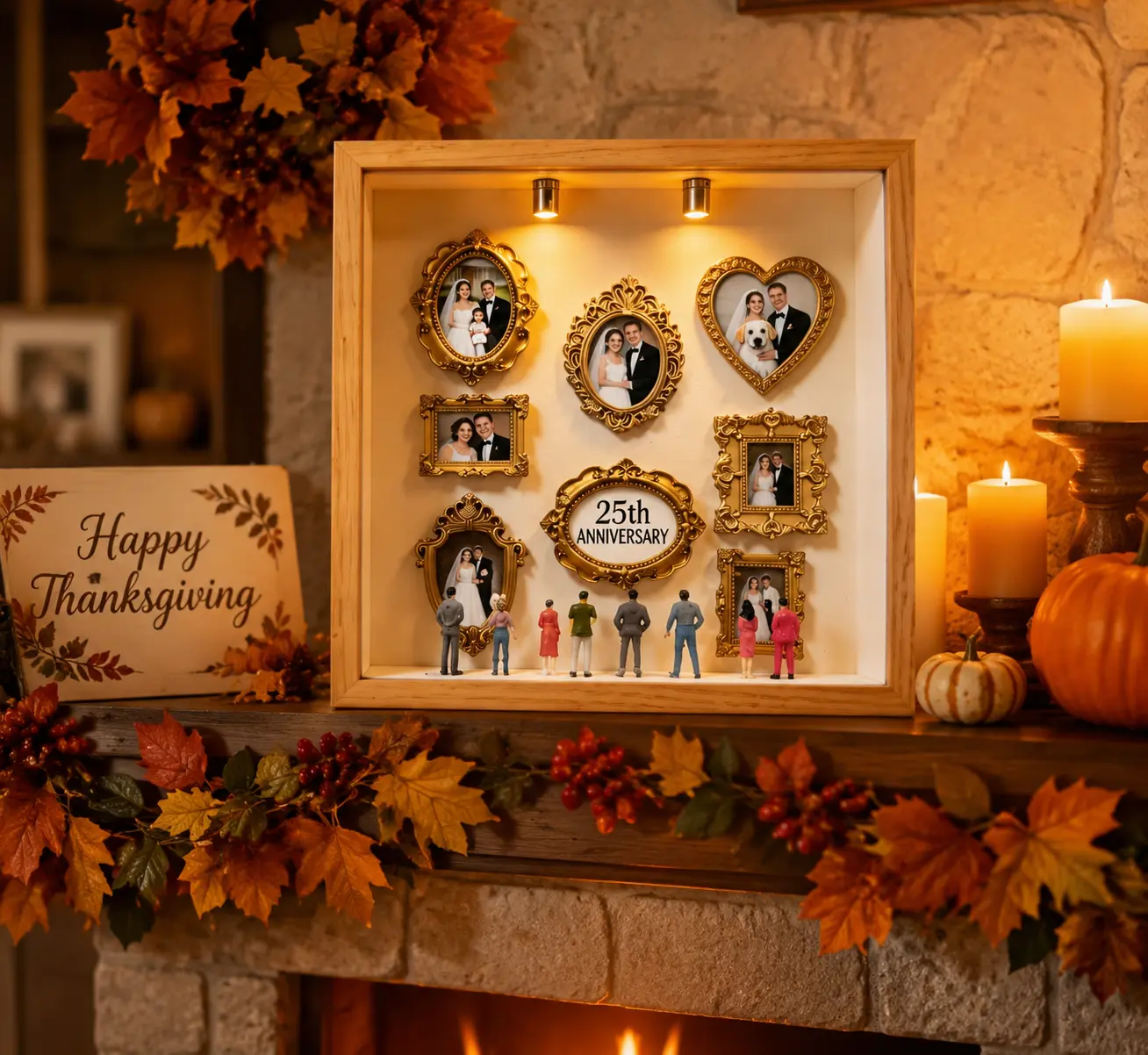 DIY Keepsake Display Frame/Shadow Box (Natural Wood Frame) – Personalized Display Case for Cherished Items; Ideal for Thanksgiving and Anniversary Gifts