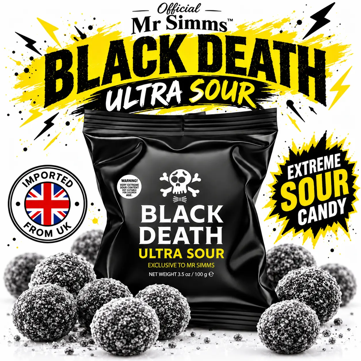 Mr. Simms Black Death Ultra Sours, Boiled & Hard Candy, Snack