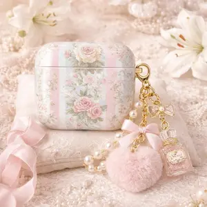 Personalized Love Shack Fancy Inspired Floral Airpod Case, Coquette Pink Bow Rose, Designer Accessories Gift for Her Airpod Gen 1 2 3 4 Gift